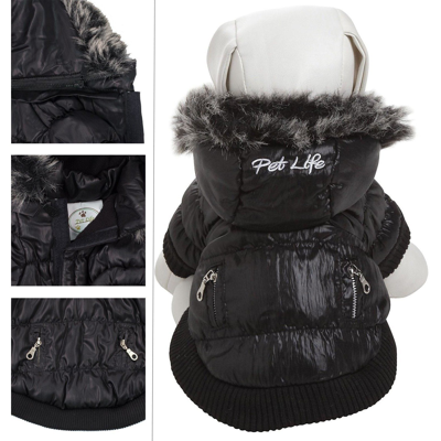 Pet Life Classic Metallic Fashion 3m Insulated Dog Coat Parka  W/ Removable Hood In Black