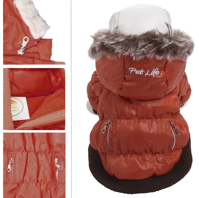 Pet Life Classic Metallic Fashion 3m Insulated Dog Coat Parka  W/ Removable Hood In Orange