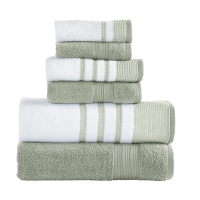 Modern Threads 6-piece Quick Dry White/contrast Towel Set Reinhart In Sage