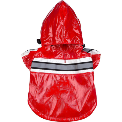 Pet Life 'reflecta-glow' Reflective Waterproof Adjustable Dog Raincoat Jacket W/ Removable Hood In Red