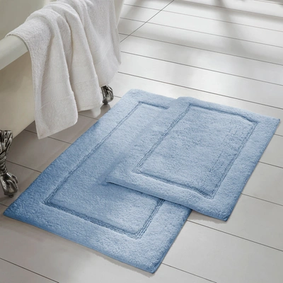 Modern Threads 2-pack Solid Loop With Non-slip Backing Bath Mat Set In Blue