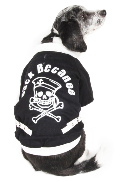 Pet Life 'varsity-barkcity' Buckled Collared Dog Coat Jacket In Black