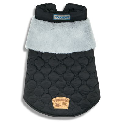 Touchdog 'furrost-bite' Fur And Fleece Designer Fashion Dog Jacket In Black