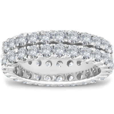Pompeii3 3 1/2 Ct Diamond Double Row Eternity Ring Womens Wedding Band 14k White Gold In Silver