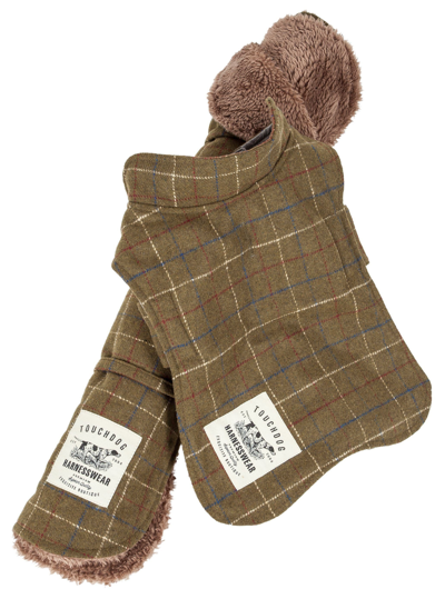 Touchdog 2-in-1 Windowpane Plaid Dog Jacket And Matching Reversible Dog Mat In Green