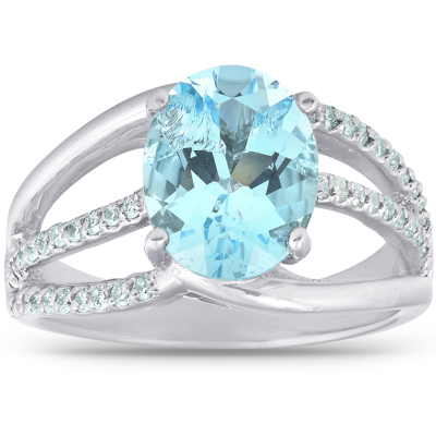 Pompeii3 3 3/4 Ct Tw Large Oval Blue Topaz & Diamond Ring 10k White Gold In Multi