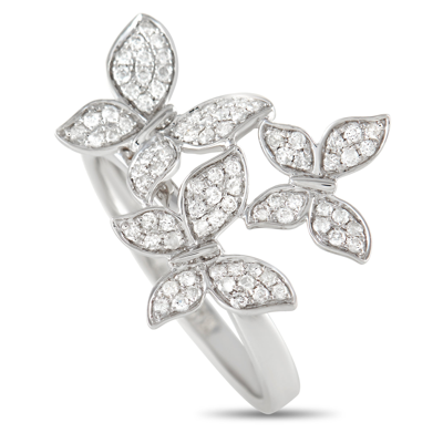 Non Branded Lb Exclusive 14k White Gold 0.30 Ct Diamond Butterfly Ring In Silver