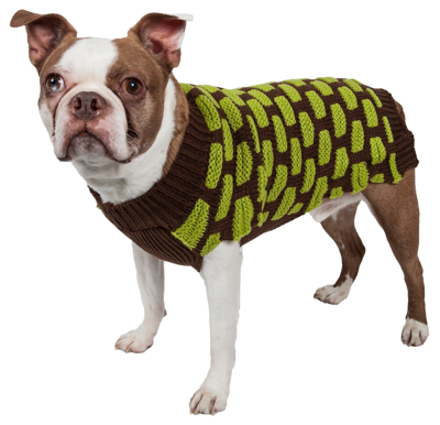 Pet Life Fashion Weaved Heavy Knit Designer Ribbed Turtle Neck Dog Sweater In Brown