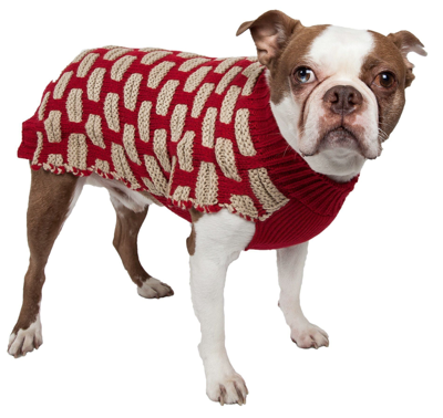 Pet Life Fashion Weaved Heavy Knit Designer Ribbed Turtle Neck Dog Sweater In Red