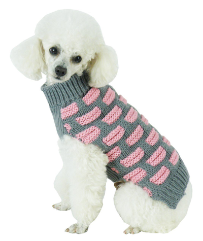 Pet Life Fashion Weaved Heavy Knit Designer Ribbed Turtle Neck Dog Sweater In Pink
