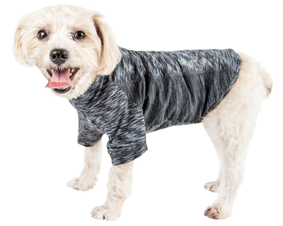 Pet Life Active 'warf Speed' Heathered Ultra-stretch Yoga Fitness Dog T-shirt In Black