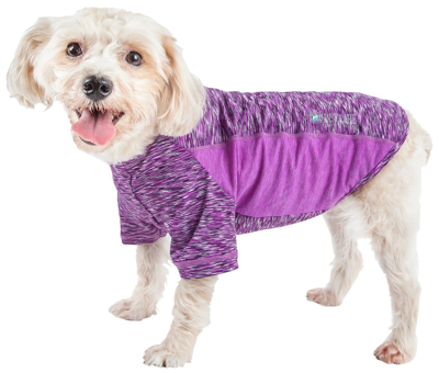 Pet Life Active 'warf Speed' Heathered Ultra-stretch Yoga Fitness Dog T-shirt In Purple