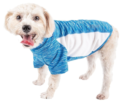 Pet Life Active 'warf Speed' Heathered Ultra-stretch Yoga Fitness Dog T-shirt In Blue