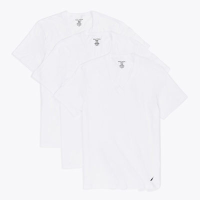 Nautica Mens V-neck T-shirts, 3-pack In White