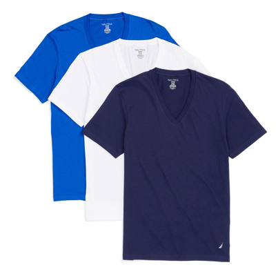 Nautica Mens V-neck T-shirts, 3-pack In Blue