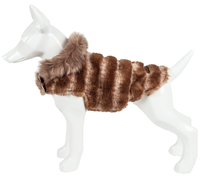 Pet Life Luxe 'tira-poochoo' Tiramisu Patterned Mink Fur Designer Dog Jacket In Beige