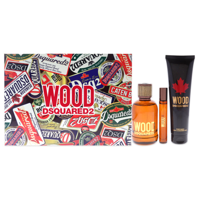Dsquared2 Wood By  For Men 3 Pc Gift Set 3.4oz Edt Spray, 0.3oz Edt Spray, 5.0oz Bath And Shower Gel In Green