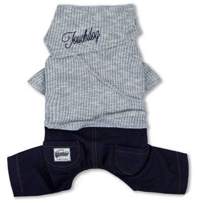Touchdog Vogue Neck-wrap Full Body Fashion Dog Sweater Outfit In Grey