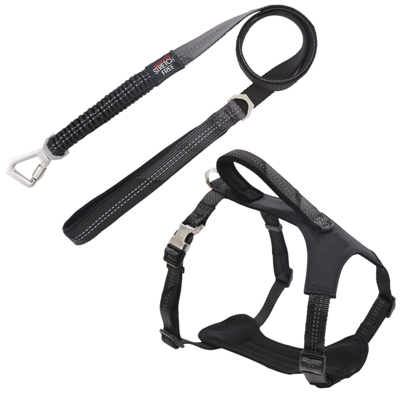 Pet Life Geo Prene 2 In 1 Shock Absorbing Neoprene Padded Reflective Dog Leash And Harness In Black