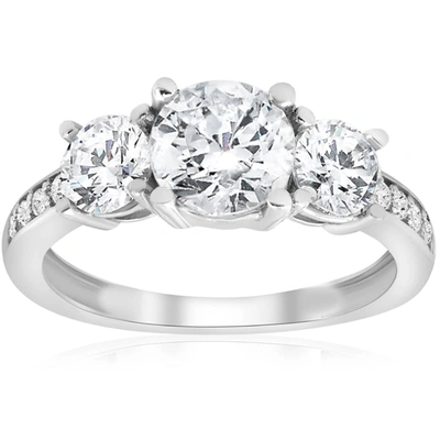 Pompeii3 2 Ct Twd Three Stone Diamond Engagement Ring 14k White Gold Anniversary Band In Silver