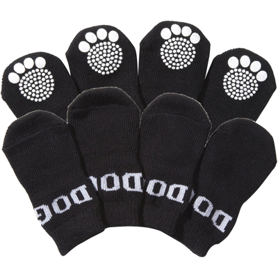 Pet Life Anti-slip Rubberized Gripped Breathable Stretch Pet Dog Socks - Set Of 4 In Black
