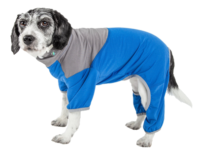 Pet Life Active 'embarker' 4-way Stretch Fitness Yoga Full Body Dog Tracksuit In Blue