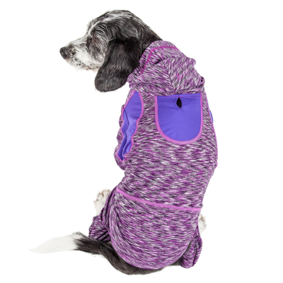 Pet Life Active 'downward Dog' 4-way-stretch Fitness Yoga Dog Tracksuit Hoodie In Purple