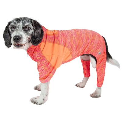 Pet Life Active 'downward Dog' 4-way-stretch Fitness Yoga Dog Tracksuit Hoodie In Orange