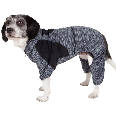 Pet Life Active 'downward Dog' 4-way-stretch Fitness Yoga Dog Tracksuit Hoodie In Black