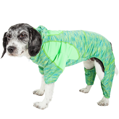 Pet Life Active 'downward Dog' 4-way-stretch Fitness Yoga Dog Tracksuit Hoodie In Green