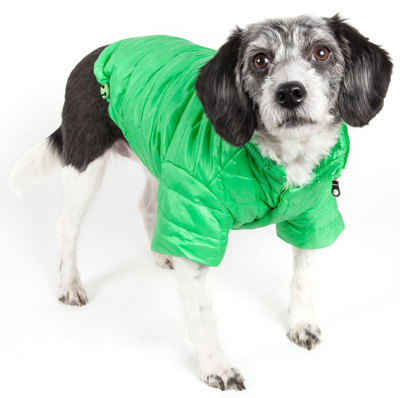 Pet Life Lightweight Adjustable And Collapsible 'sporty Avalanche' Dog Coat W/ Pop-out Zippered Hoo In Green