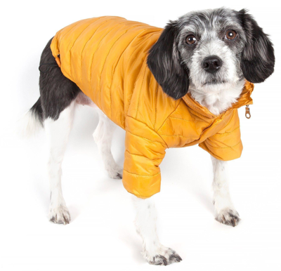 Pet Life Lightweight Adjustable And Collapsible 'sporty Avalanche' Dog Coat W/ Pop-out Zippered Hoo In Yellow