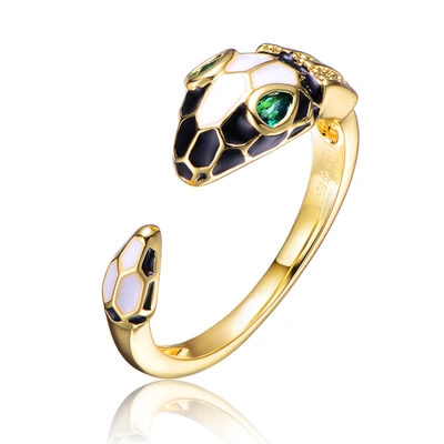 Rachel Glauber Gold Plated Green Cubic Zirconia Inlaid Ring In Black
