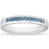 Pompeii3 1/4 Cttw Blue Diamond Wedding Ring 14k White Gold Channel Set Stackable Band In Blue