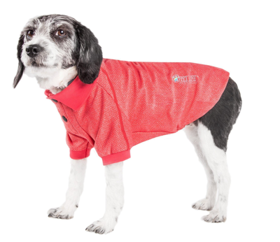 Pet Life Active 'fur-flex' Stretch And Quick-dry Anti-odor Fitness Yoga Dog Polo T-shirt In Red