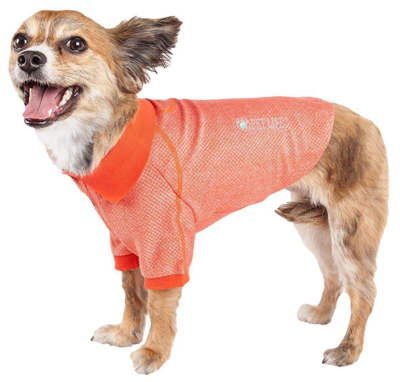 Pet Life Active 'fur-flex' Stretch And Quick-dry Anti-odor Fitness Yoga Dog Polo T-shirt In Orange