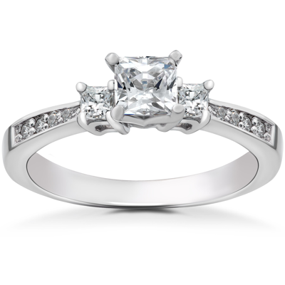 Pompeii3 7/8 Ct Princess Cut Diamond 3-stone Solitaire Engagement Ring 14k White Gold In Silver