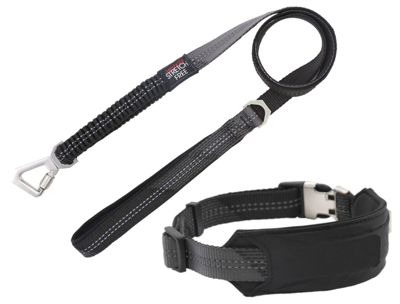 Pet Life 'geo-prene' 2-in-1 Shock Absorbing Neoprene Padded Reflective Dog Leash And Collar In Black