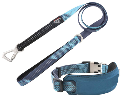 Pet Life 'geo-prene' 2-in-1 Shock Absorbing Neoprene Padded Reflective Dog Leash And Collar In Blue