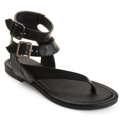 Journee Collection Kyle Womens Faux Leather Ankle Straps Flat Sandals In Black