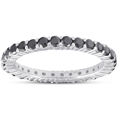 Pompeii3 1 Ct Black Diamond Eternity Ring 14k White Gold In Silver