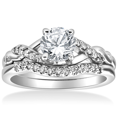 Pompeii3 5/8 Cttw Diamond Engagement Wedding Ring Set Twist Curve Band 14k White Gold In Silver