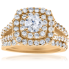Pompeii3 2ct Diamond Engagement Double Cushion Halo Wedding Ring Set 10k Yellow Gold In Gold