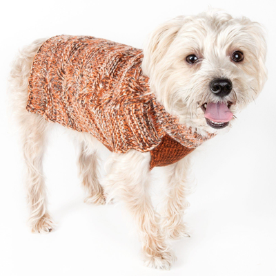 Pet Life 'royal Bark' Heavy Cable Knitted Designer Fashion Dog Sweater In Brown