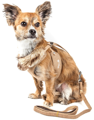 Pet Life Luxe 'furracious' 2-in-1 Adjustable Dog Harness And Leash With Detachable Fur Collar In Brown