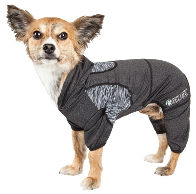 Pet Life Active 'pawsterity' Mediumweight 4-way-stretch Yoga Fitness Dog Tracksuit Hoodie In Black