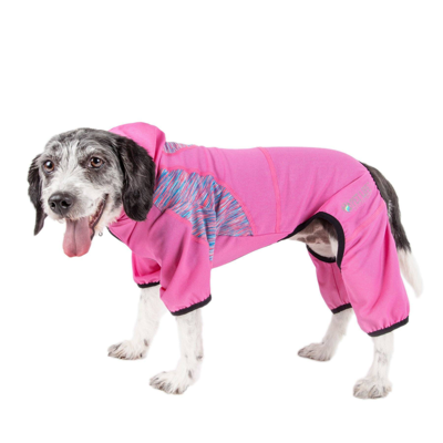 Pet Life Active 'pawsterity' Mediumweight 4-way-stretch Yoga Fitness Dog Tracksuit Hoodie In Pink