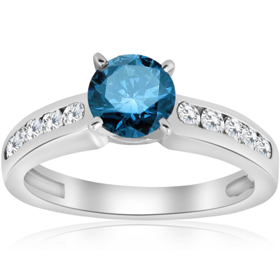 Pompeii3 1 1/2 Ct Blue Diamond Engagement Ring 14k White Gold Channel Set
