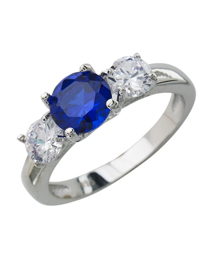 Sterling Forever Sterling Silver Sapphire Cz Three Stone Ring In Black