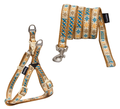 Touchdog 'caliber' Embroidered Designer Fashion Pet Dog Leash And Harness Combination In Brown